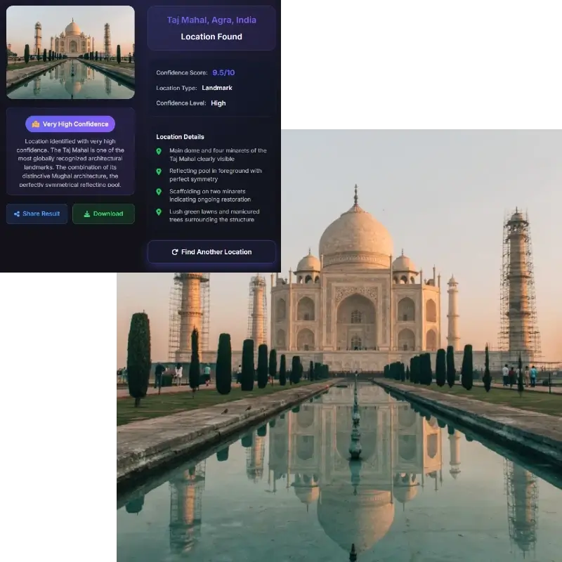 Taj Mahal Agra India - Location finder educating about historical monument, cultural heritage, and architectural significance